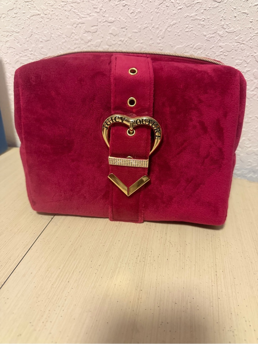 Juicy Couture Fuchsia Velvet Cosmetic Case with Gold Heart Accent